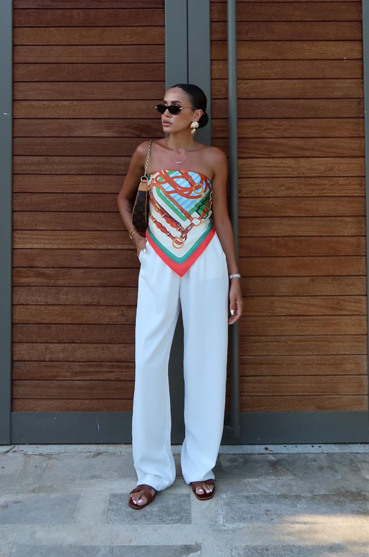 Kırmızı Shawl Desenli Arkası Bağlamalı Bluz