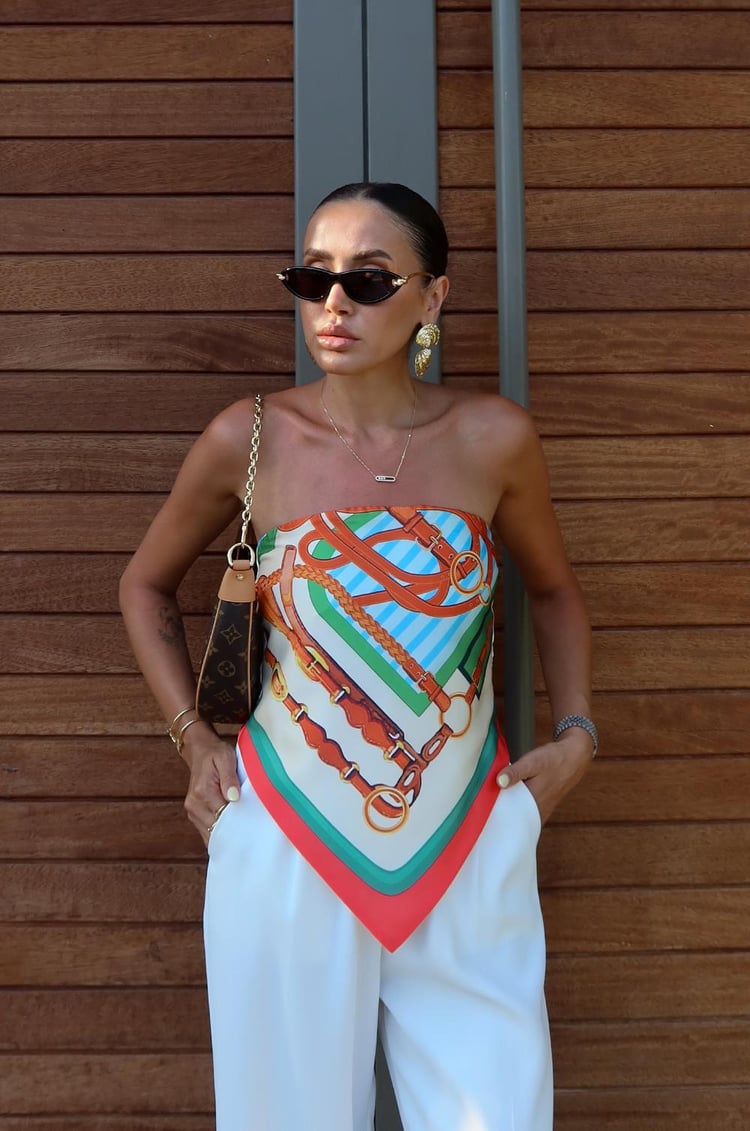 Kırmızı Shawl Desenli Arkası Bağlamalı Bluz