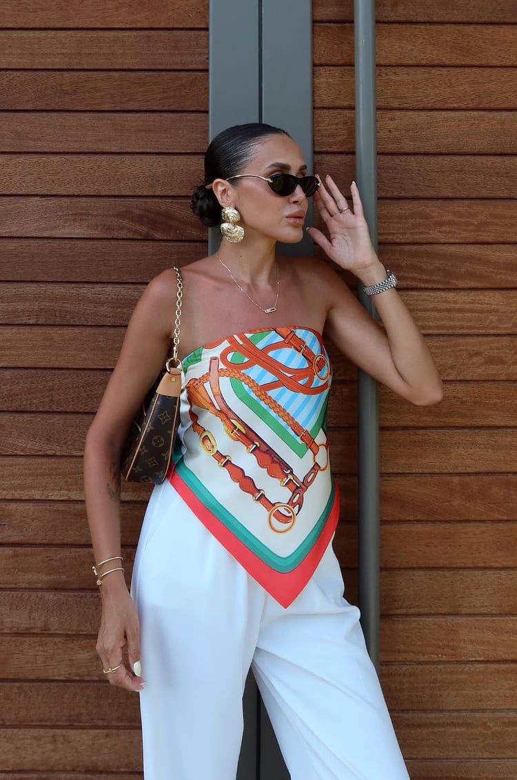 Kırmızı Shawl Desenli Arkası Bağlamalı Bluz