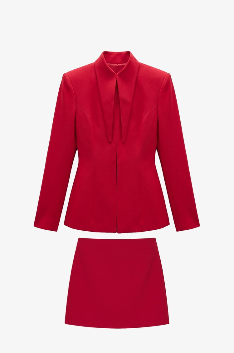 Kırmızı Tailored Kesim Fit Ceket Etek Takım