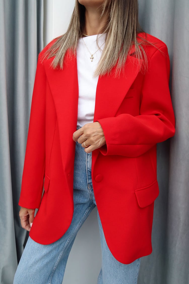 Kırmızı Tek Düğme Blazer Ceket