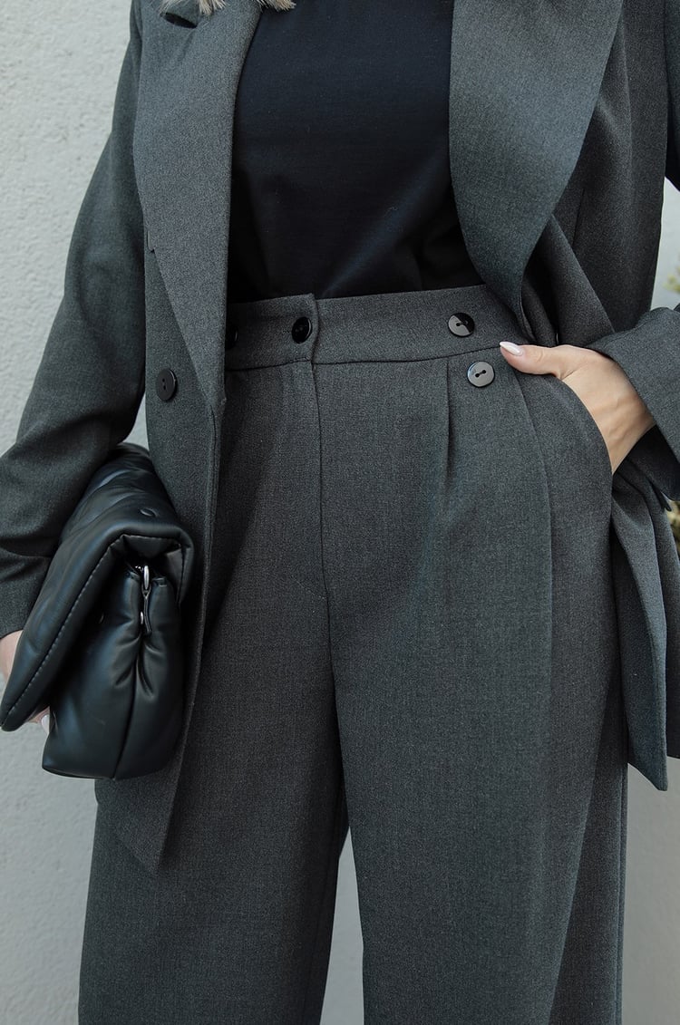 Koyu Gri Blazer Ceket Palazzo Takım