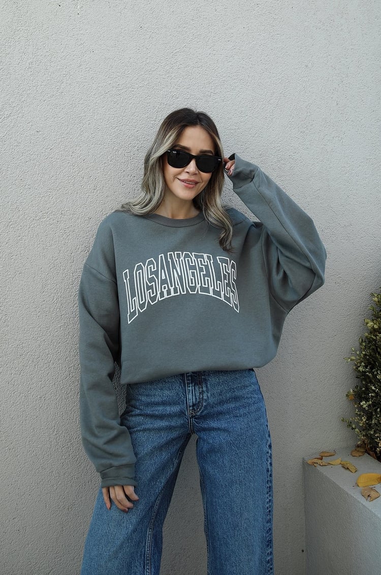 Koyu Gri Losangeles Baskılı Sweatshirt