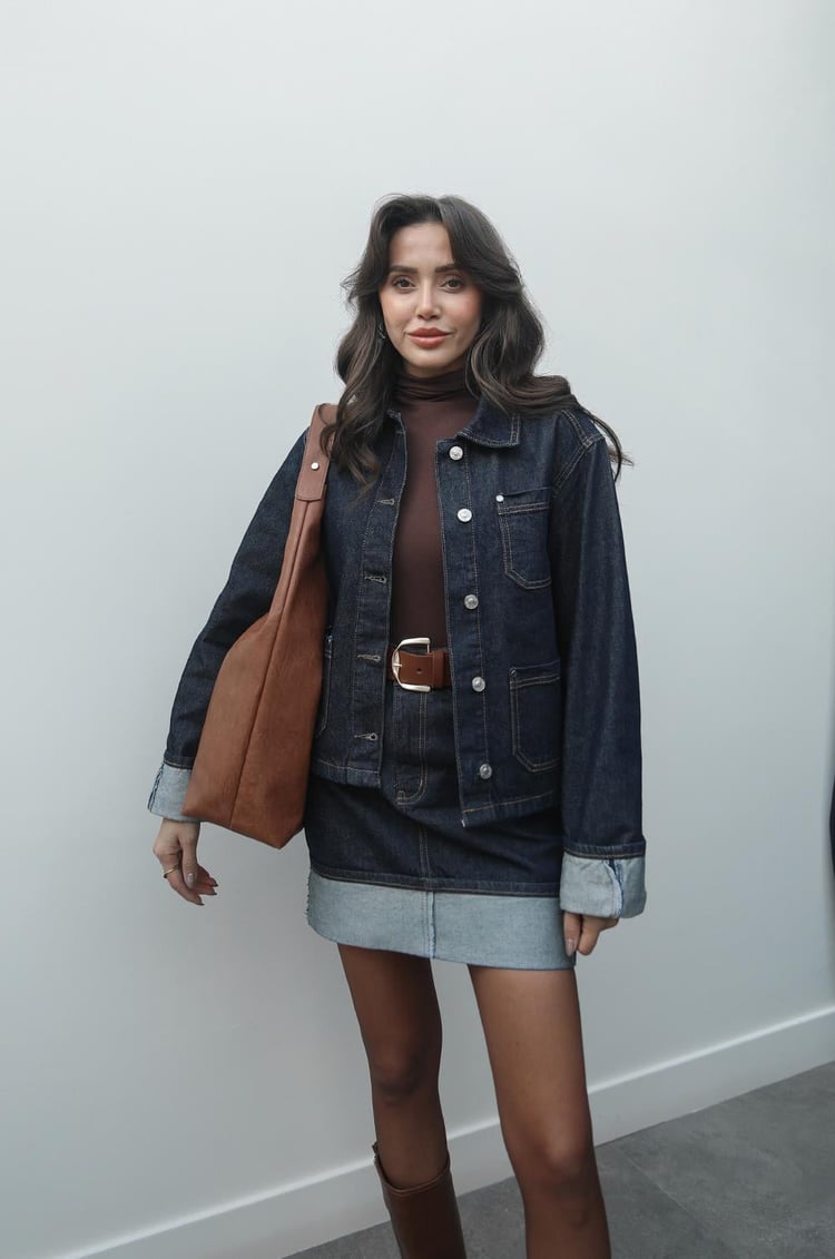 Koyu Lacivert Ters Dikiş Detaylı Denim Takım