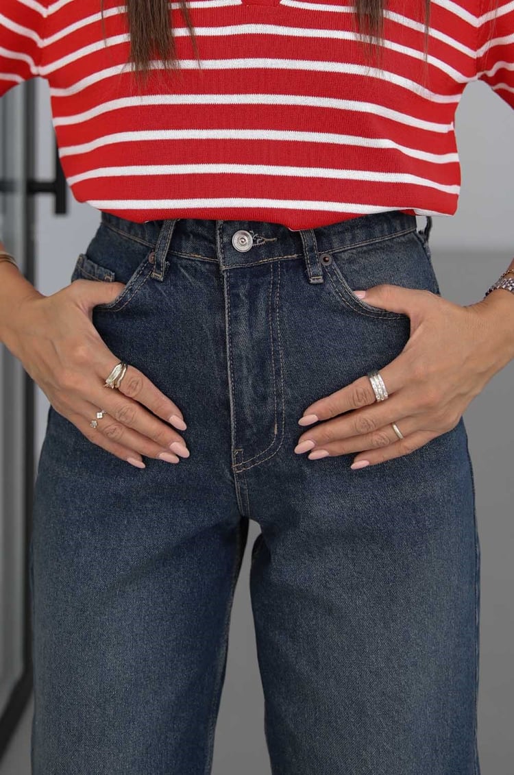 Koyu Mavi Lumex Yüksek Bel Barrel Fit Jean