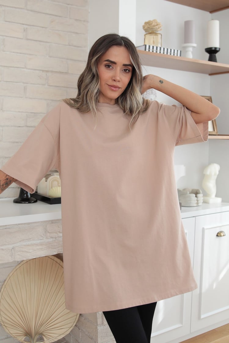 Koyu Somon Boyfriend Tişört