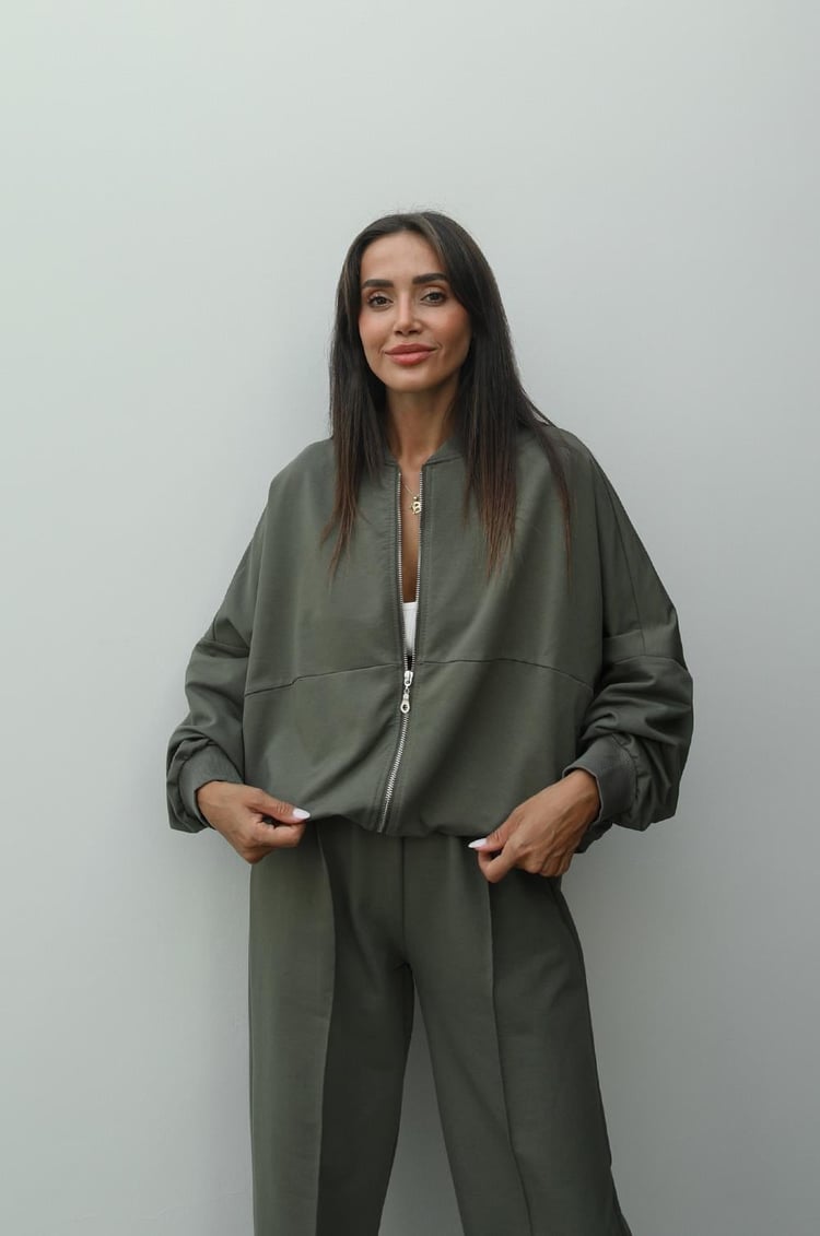 Koyu Yeşil Faye Fermuarlı Sweatshirt Eşofman Takımı