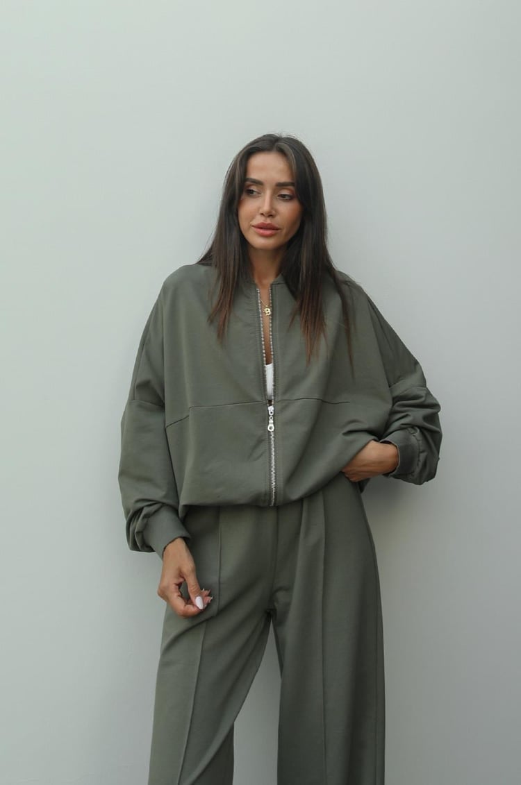 Koyu Yeşil Faye Fermuarlı Sweatshirt Eşofman Takımı