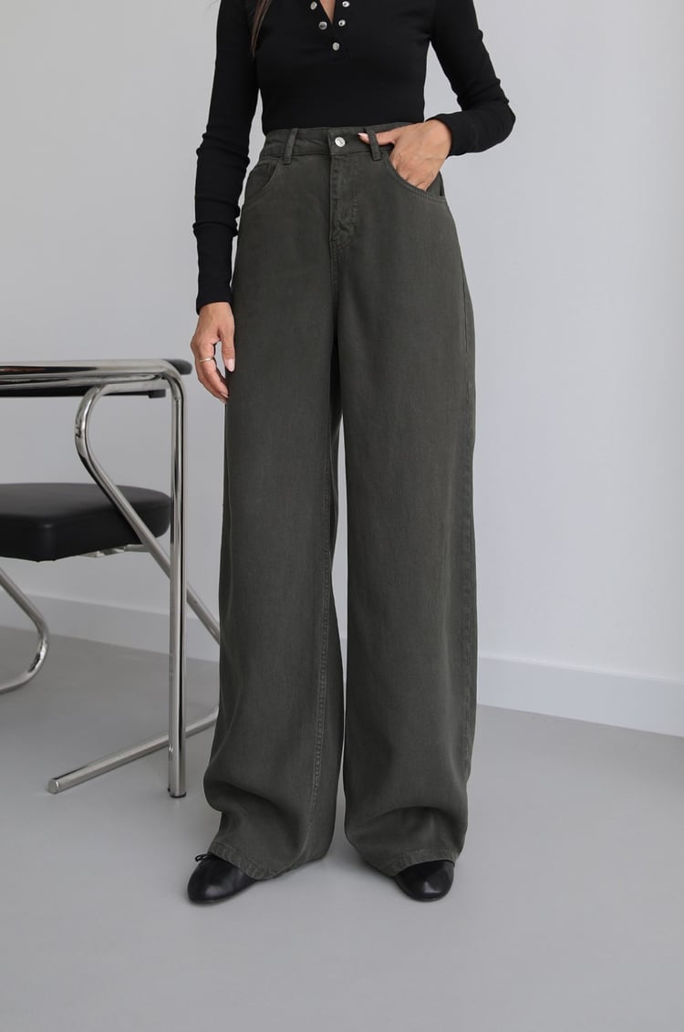 Koyu Yeşil Lowell Wide Leg Jean