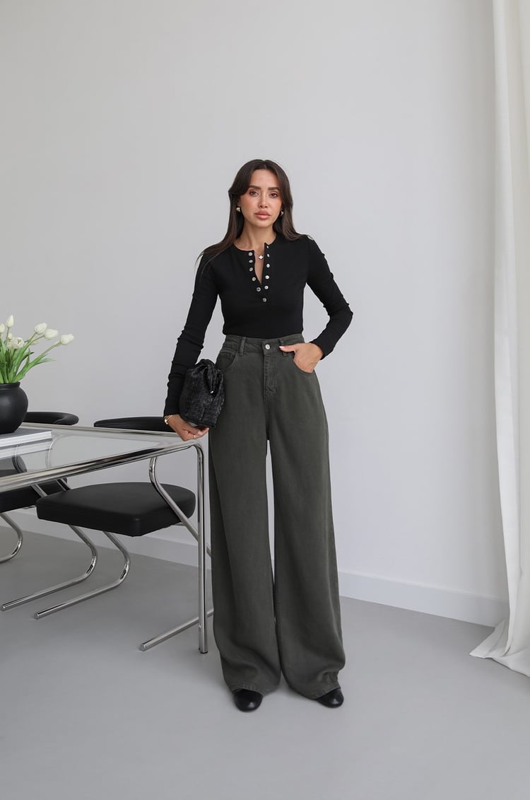 Koyu Yeşil Lowell Wide Leg Jean