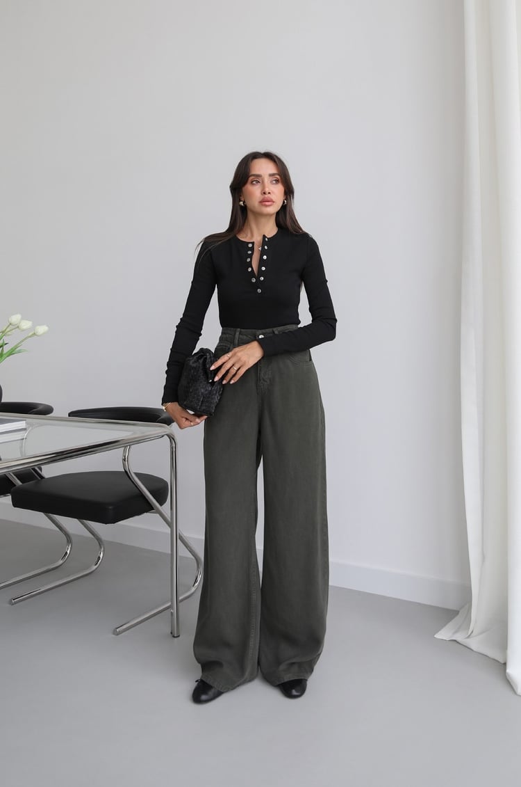 Koyu Yeşil Lowell Wide Leg Jean