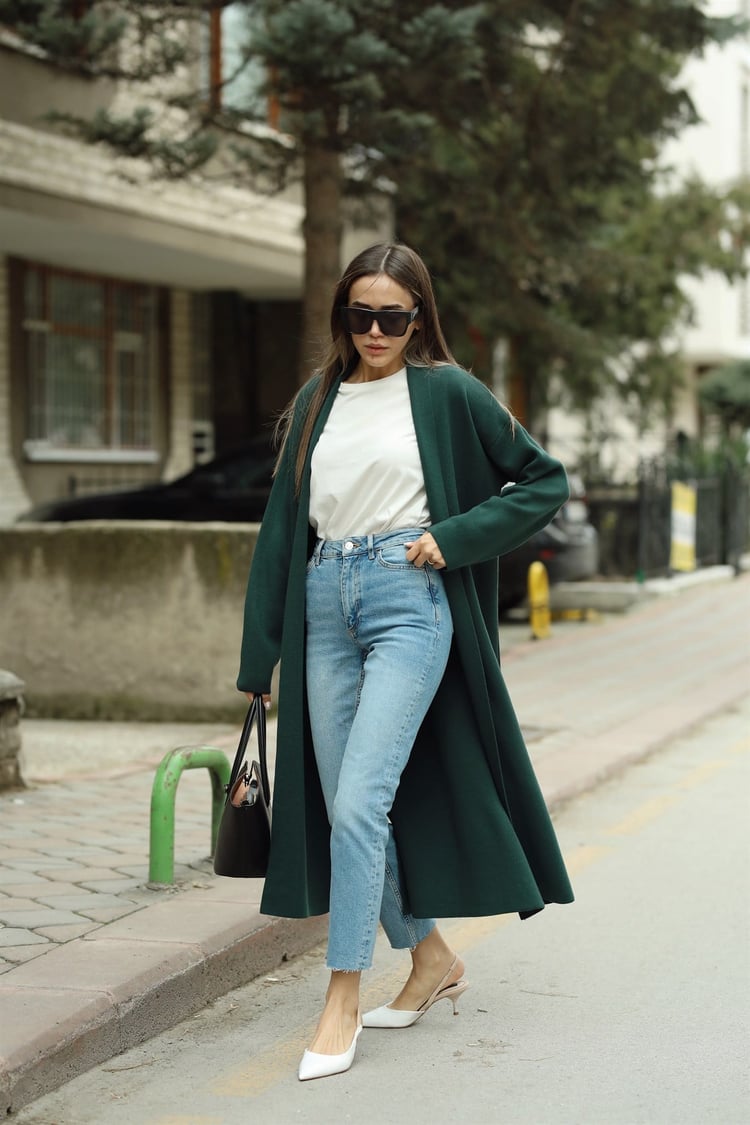 Koyu Yeşil Uzun Hırka