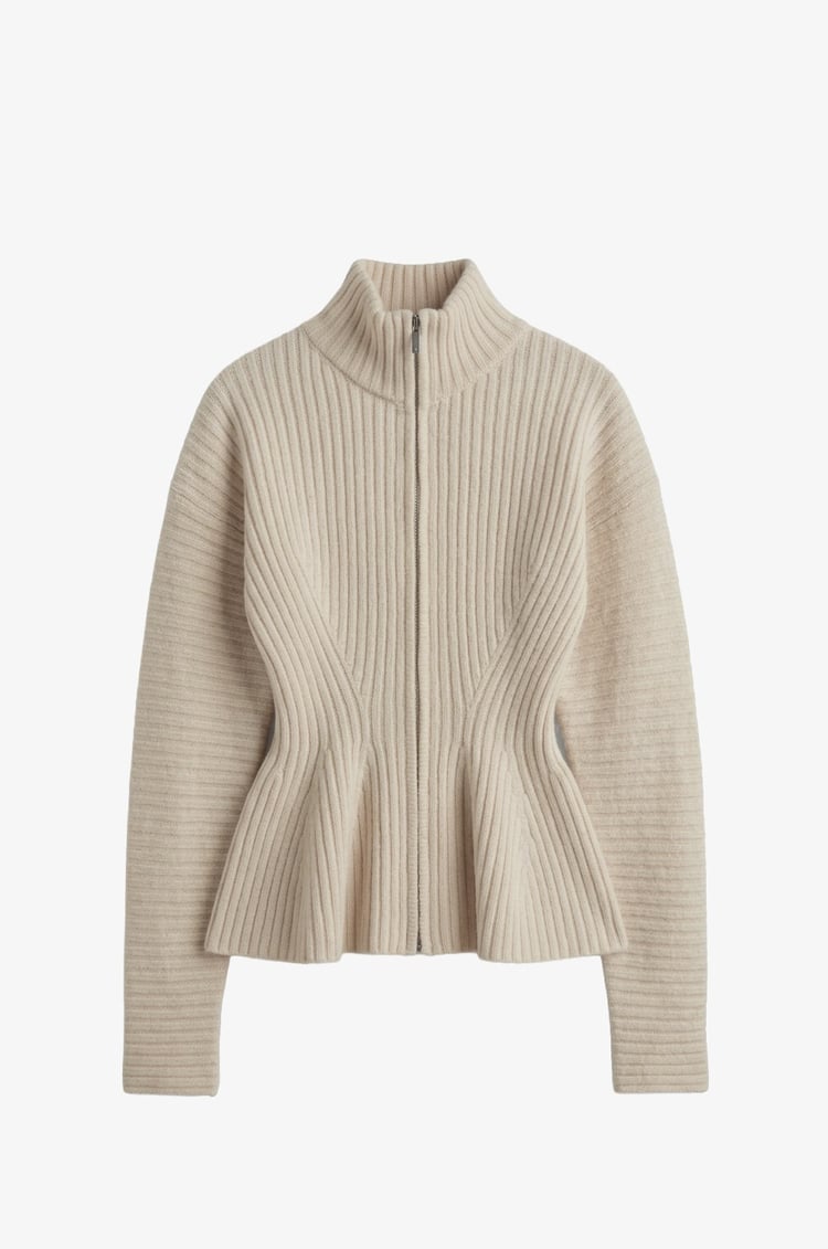 Krem Dik Yaka Peplum Hırka