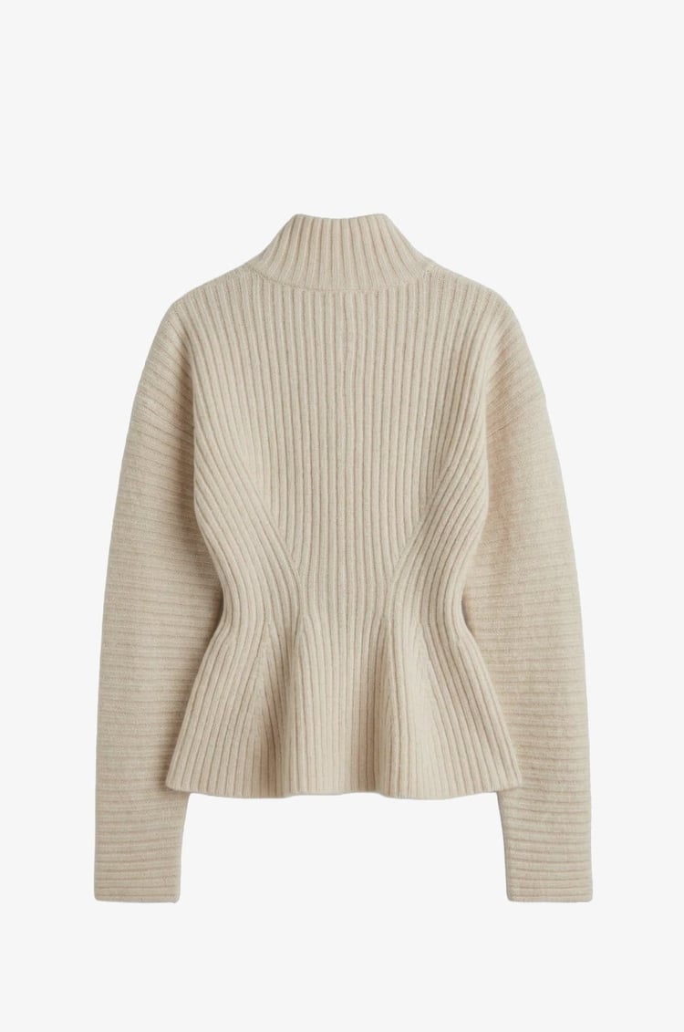 Krem Dik Yaka Peplum Hırka
