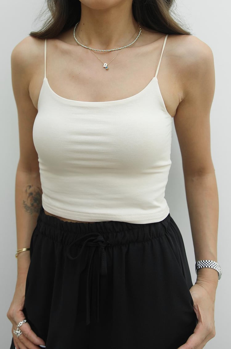 Krem İp Askılı Basic Crop