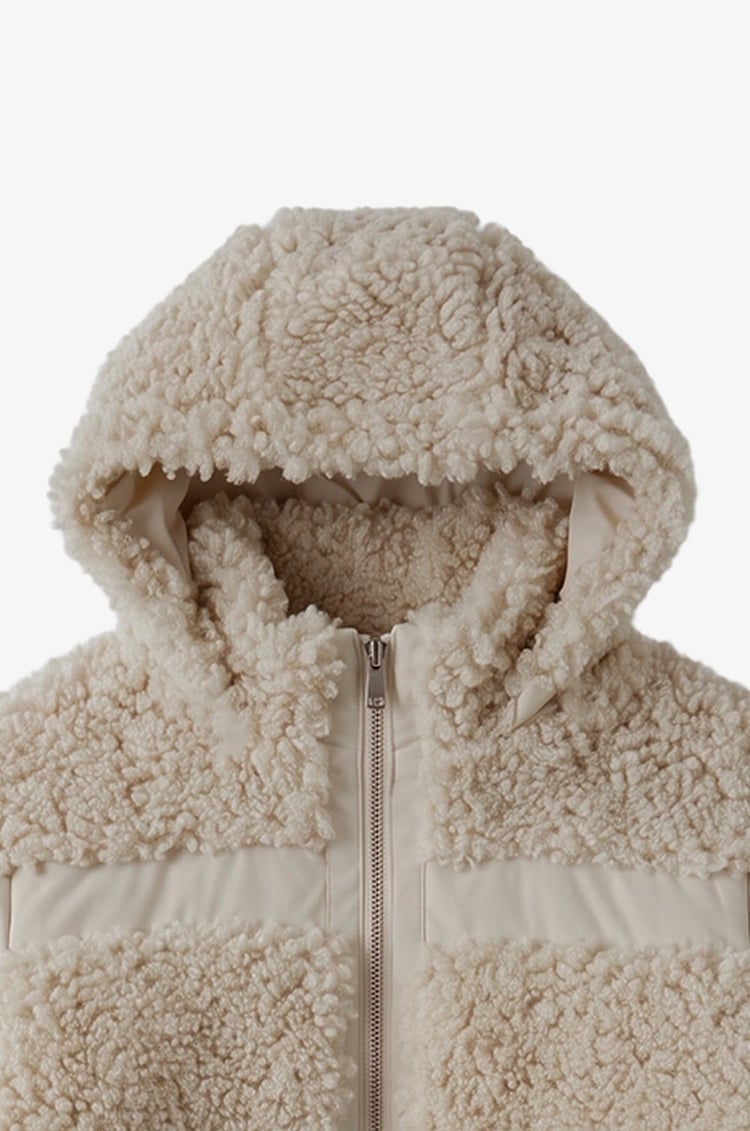 Krem Rengi Deri Detaylı Teddy Mont