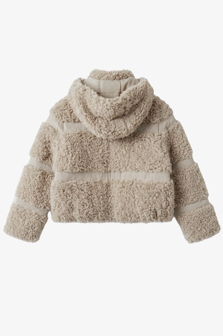 Krem Rengi Deri Detaylı Teddy Mont