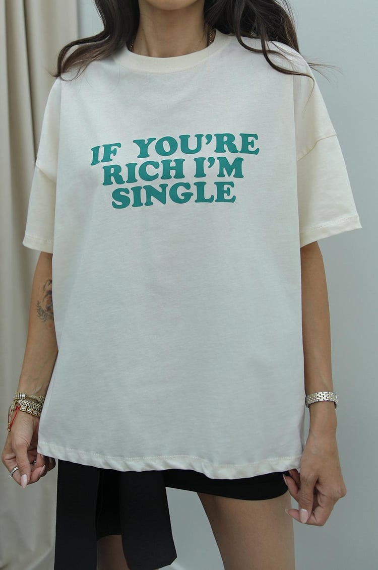 Krem Single Baskılı Beyaz Tişört