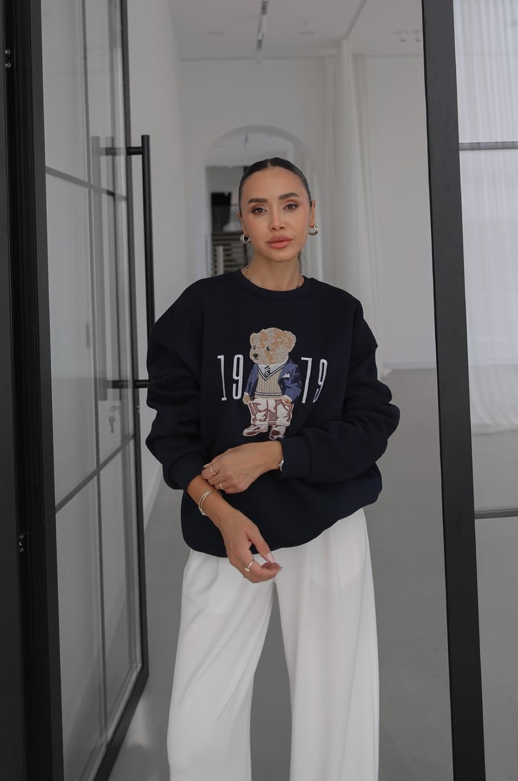 Lacivert 1979 Teddy Baskılı Sweatshirt