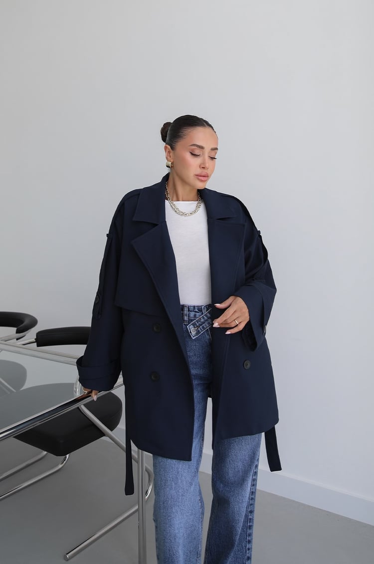 Lacivert Alyssa Kuşaklı Trençkot