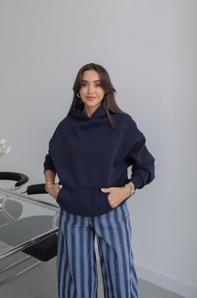 Lacivert Askası Garage Yazılı Sweatshirt