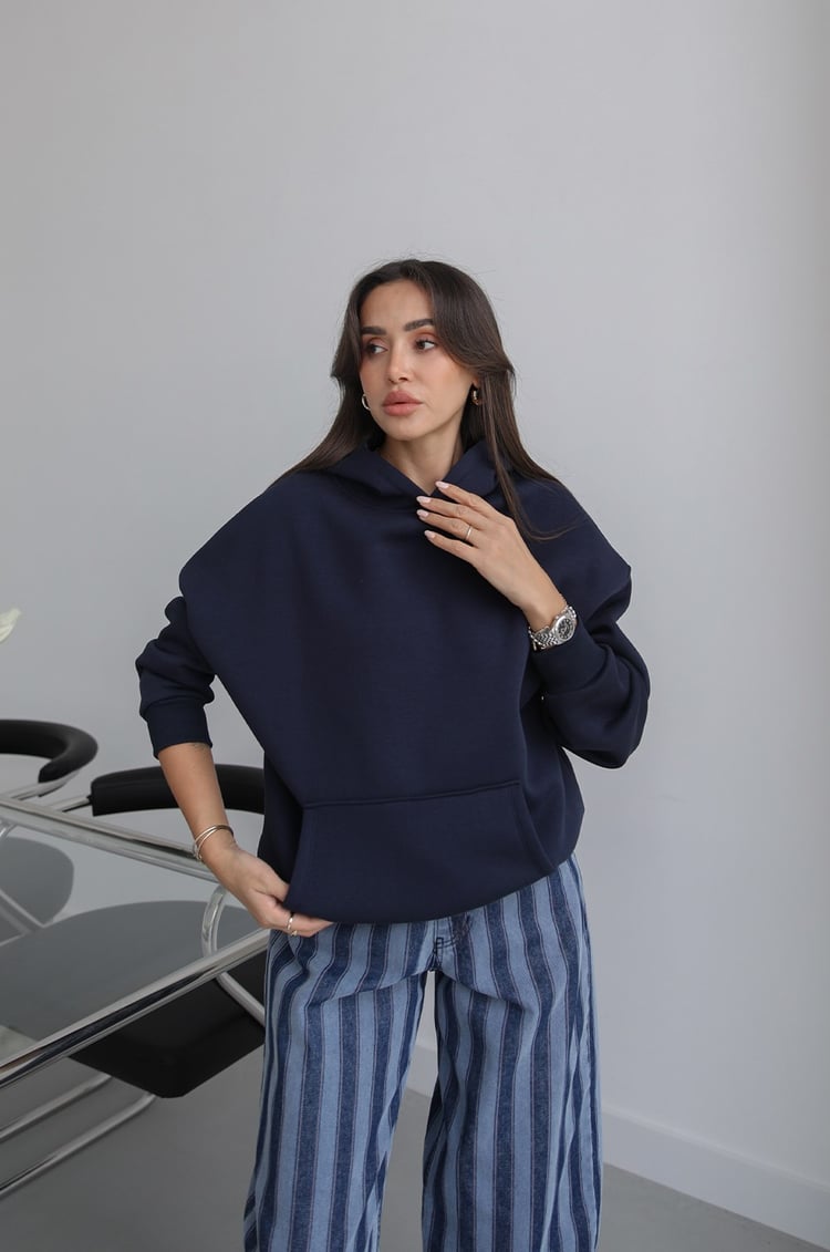 Lacivert Askası Garage Yazılı Sweatshirt