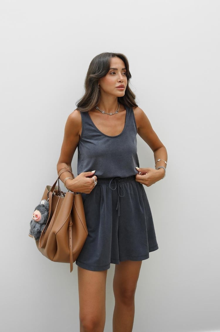 Lacivert Askılı Bluz Şort Modal Takım