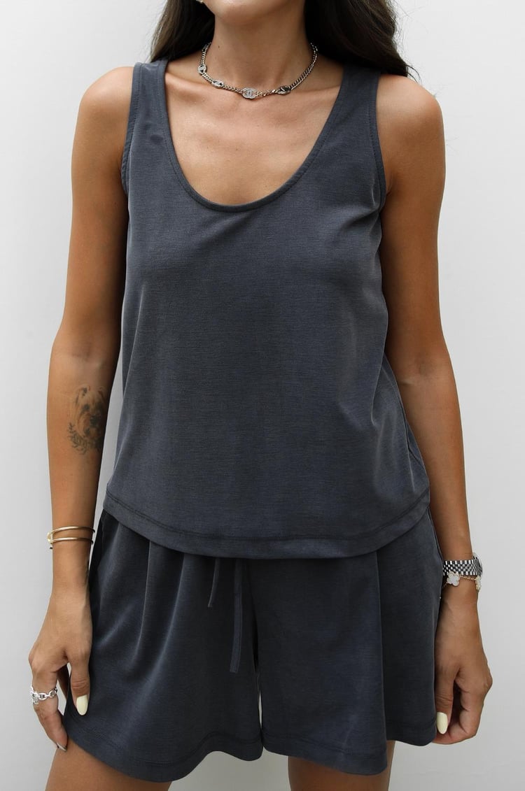 Lacivert Askılı Bluz Şort Modal Takım