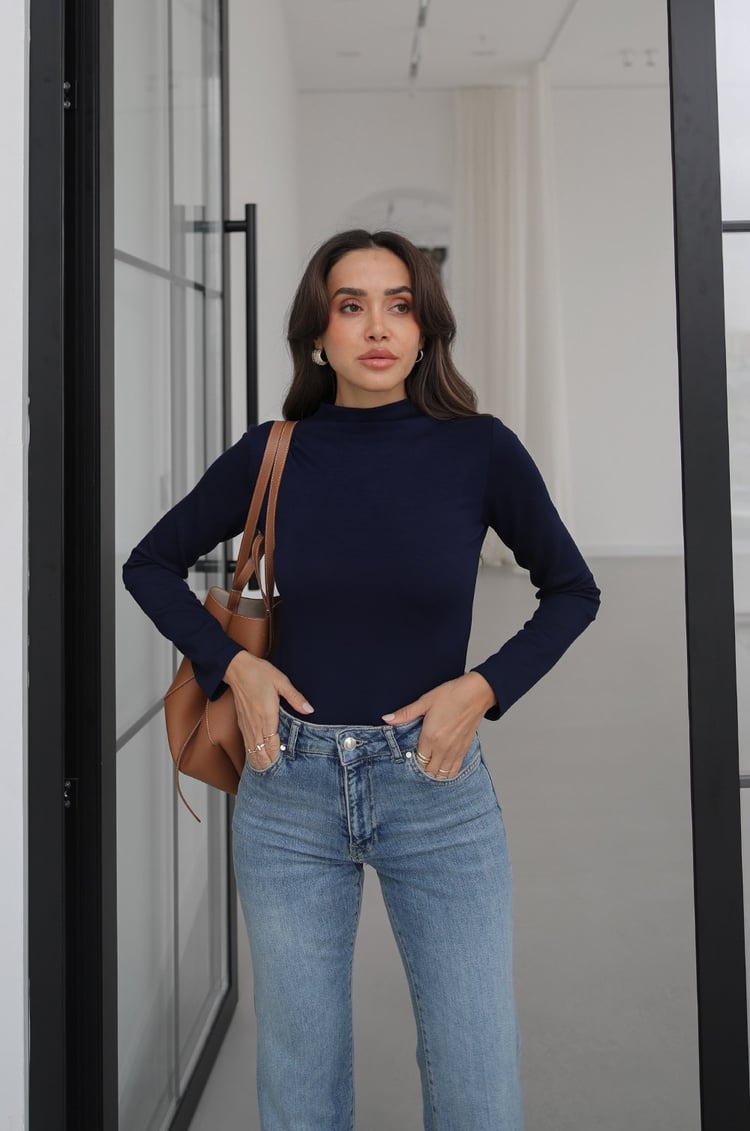 Lacivert Balıkçı Yaka Basic Bluz