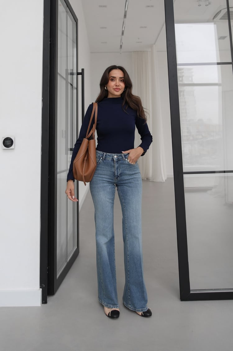 Lacivert Balıkçı Yaka Basic Bluz