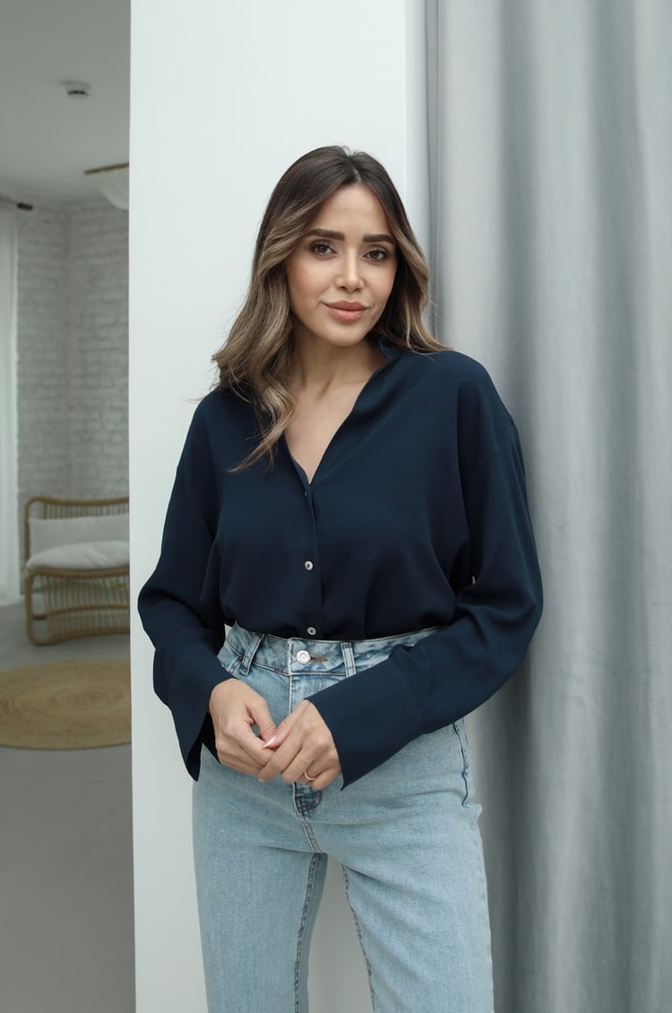 Lacivert Basic Viskon Gömlek