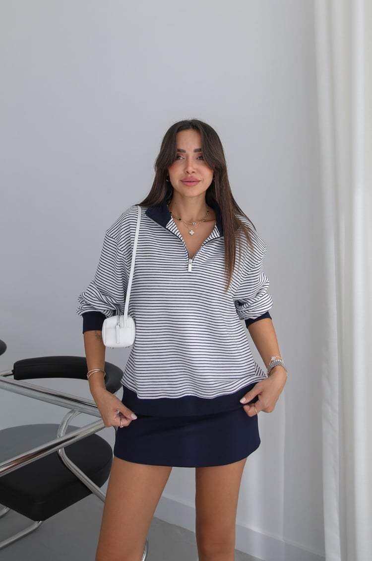 Lacivert Bergaris Çizgili Sweatshirt