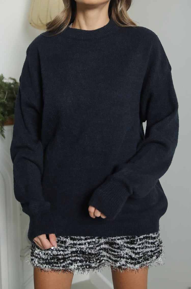 Lacivert Bisiklet Yaka Basic Kazak