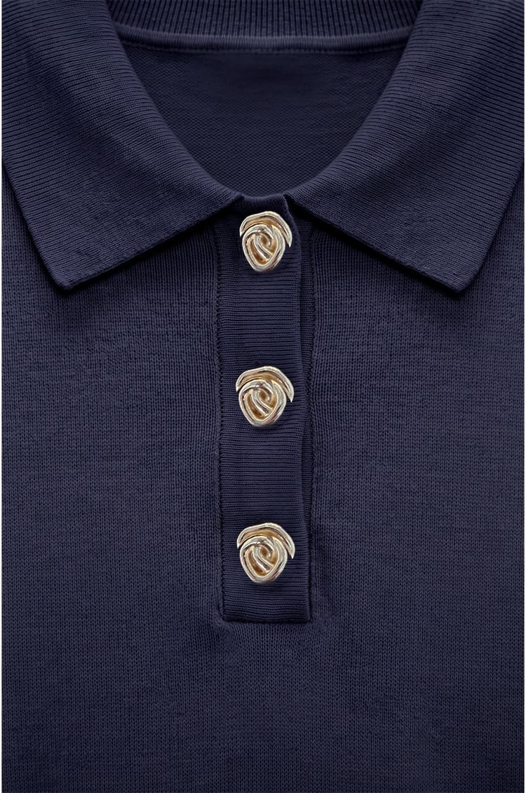 Lacivert Button Polo Yaka Kazak