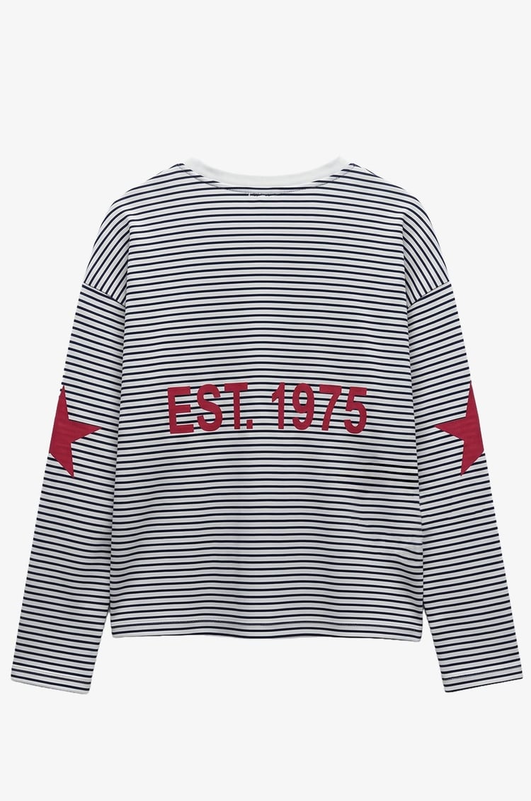 Lacivert Çizgili Paris France Baskılı Sweatshirt