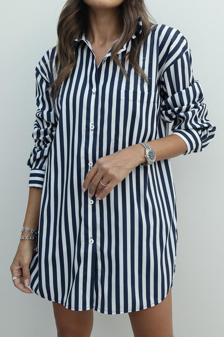 Lacivert Çizgili Premium Gömlek