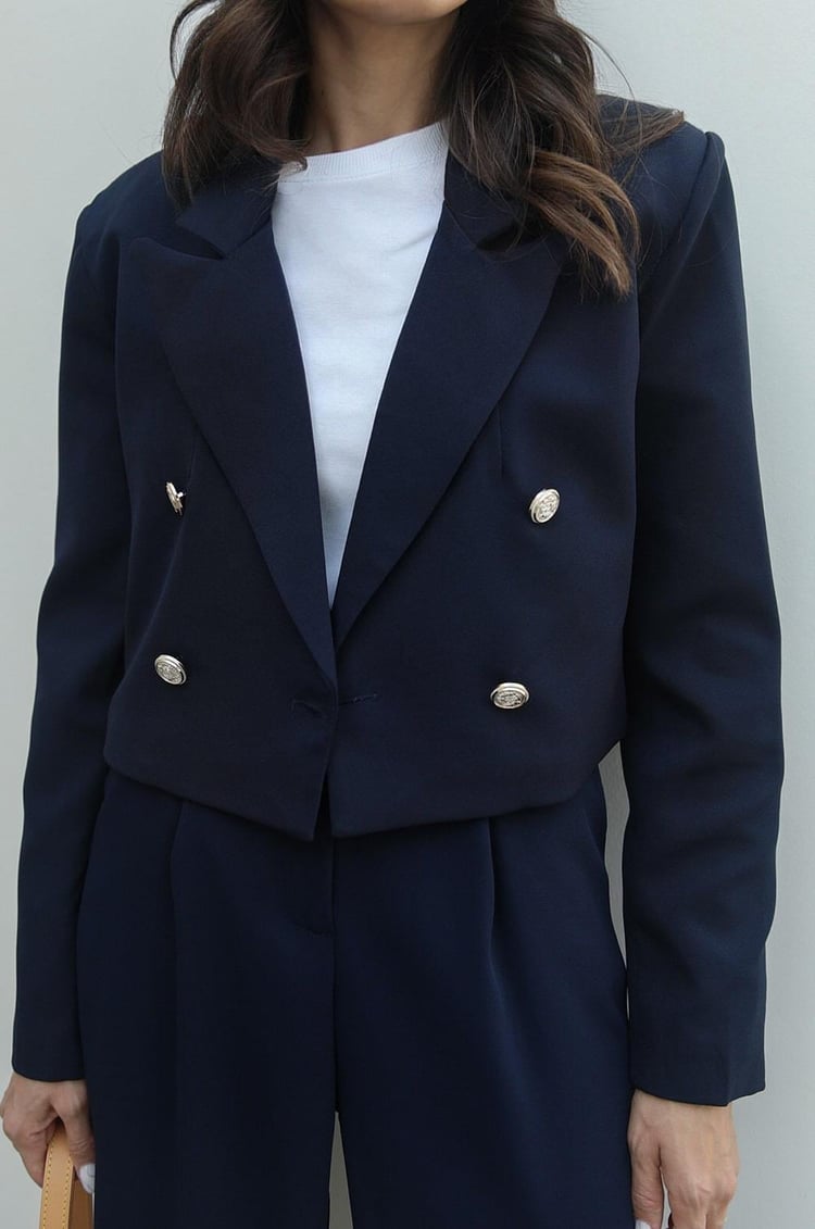 Lacivert Crop Blazer Ceket