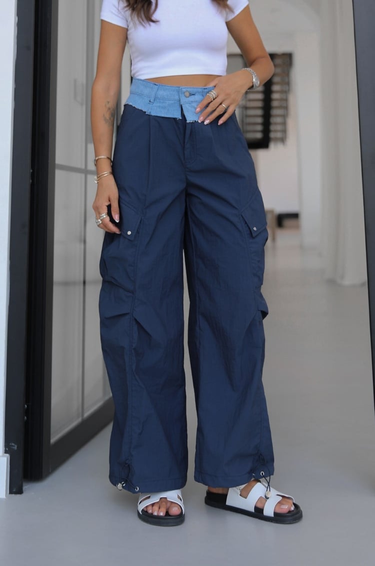 Lacivert Denim Detaylı Paraşüt Pantolon