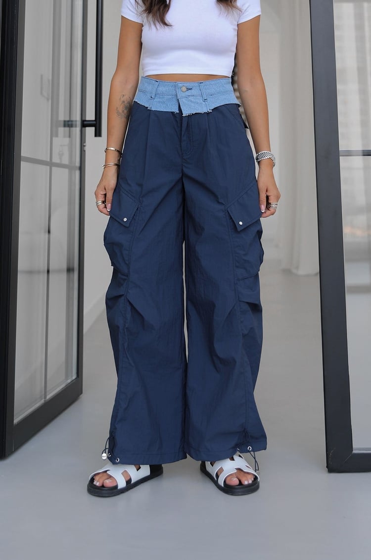 Lacivert Denim Detaylı Paraşüt Pantolon