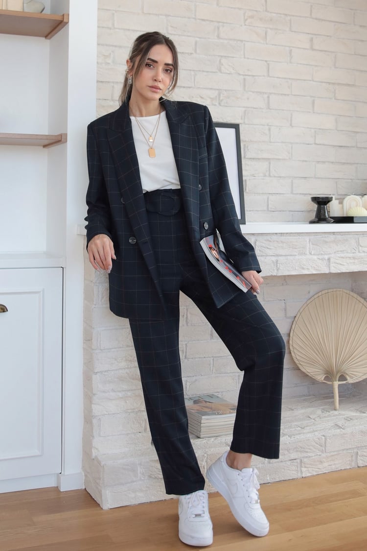 Lacivert Ekoseli Premium Takım