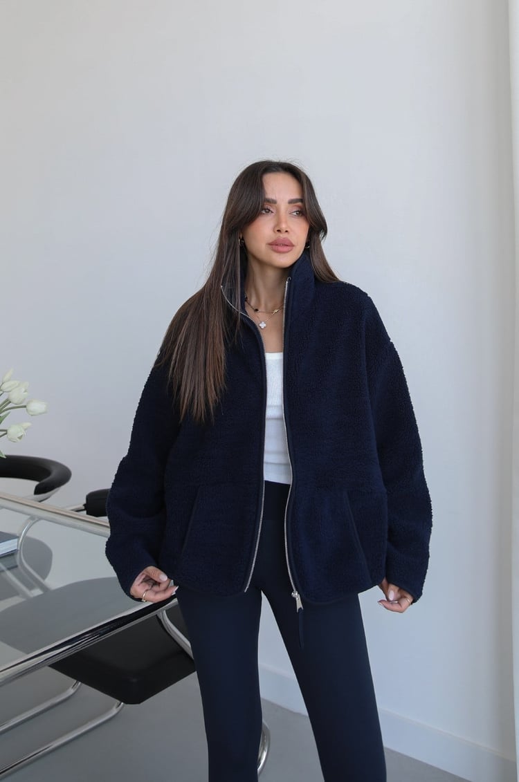 Lacivert Fermuarlı Polar Ceket