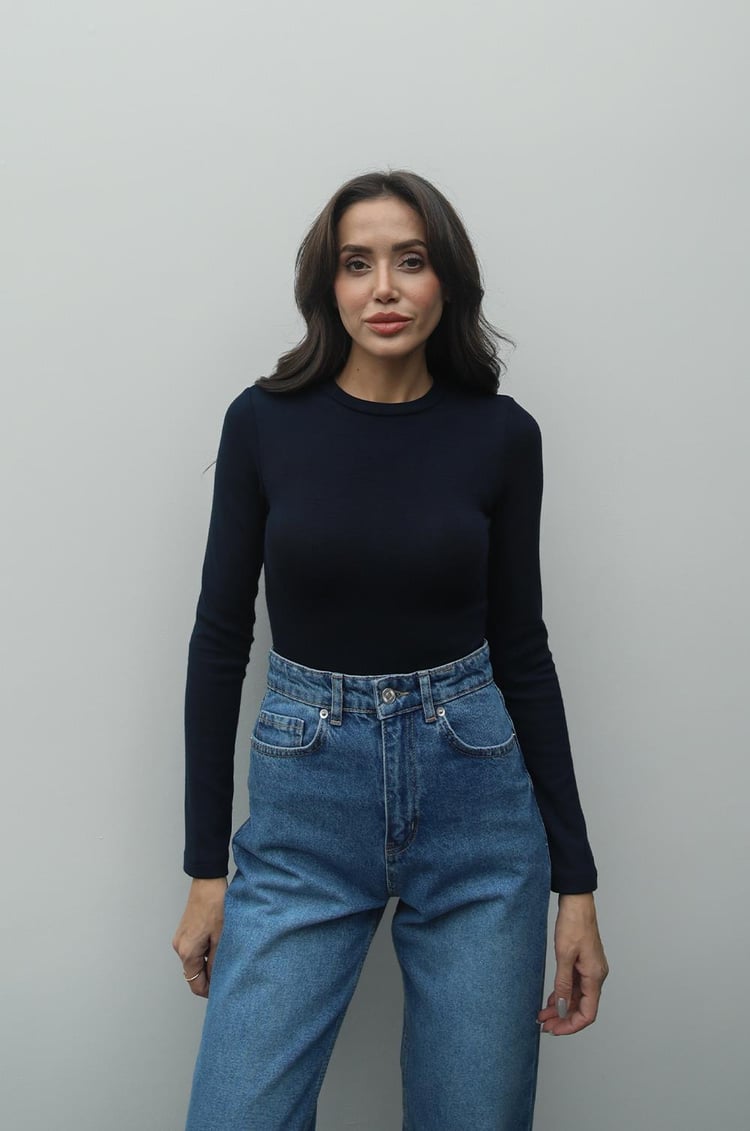 Lacivert Fit Basic Bluz