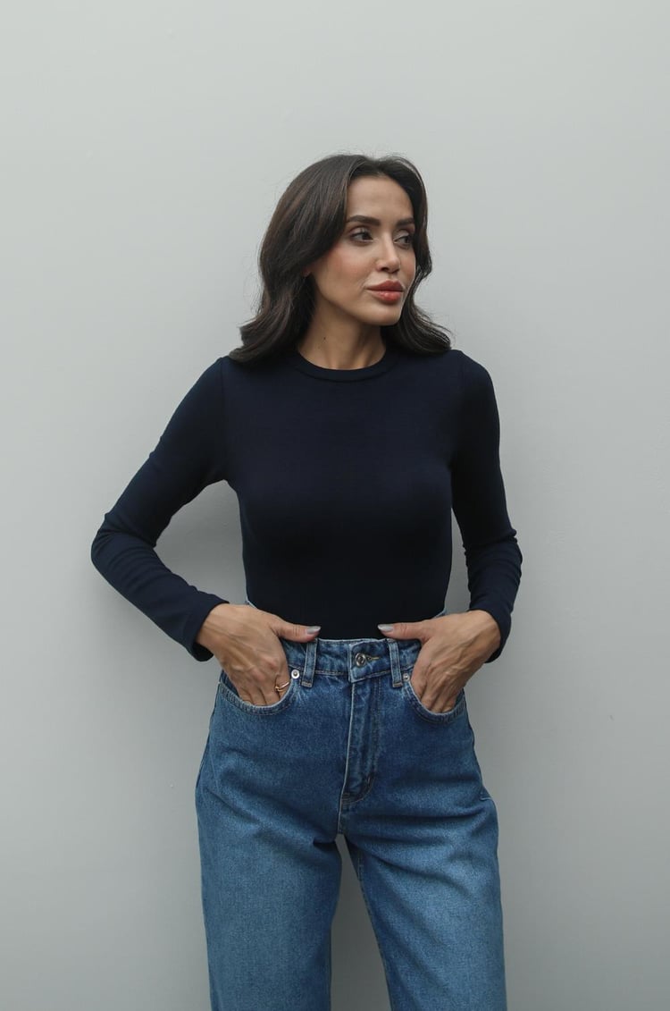 Lacivert Fit Basic Bluz