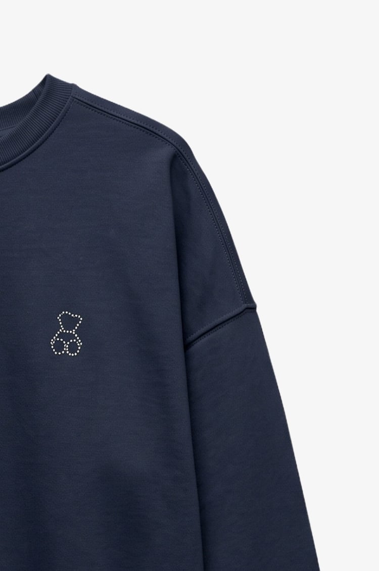 Lacivert Göğüsü Mini Taşlı Sweatshirt