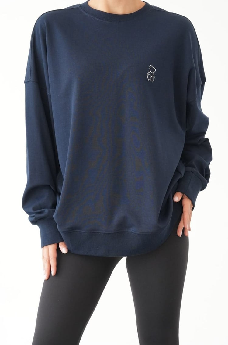 Lacivert Göğüsü Mini Taşlı Sweatshirt