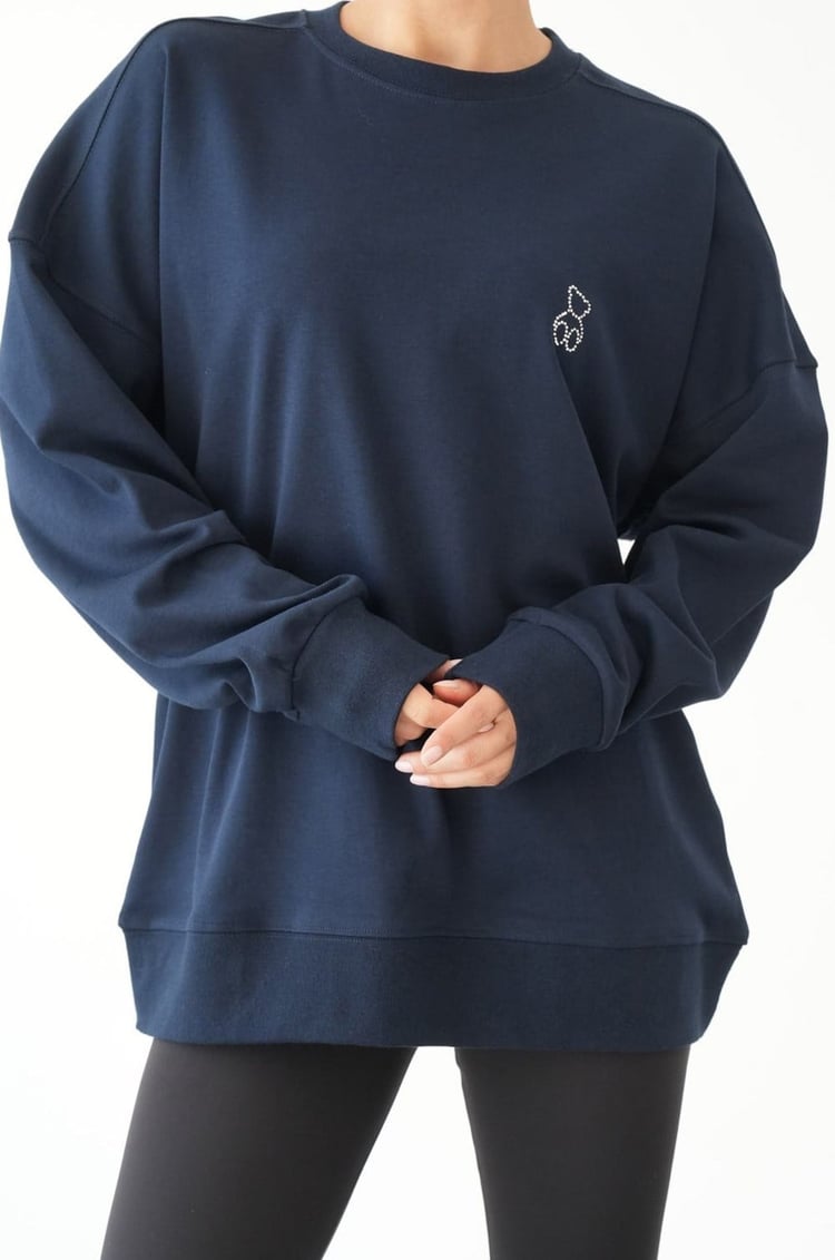 Lacivert Göğüsü Mini Taşlı Sweatshirt