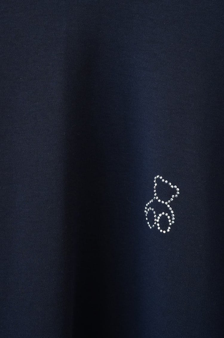 Lacivert Göğüsü Mini Taşlı Sweatshirt