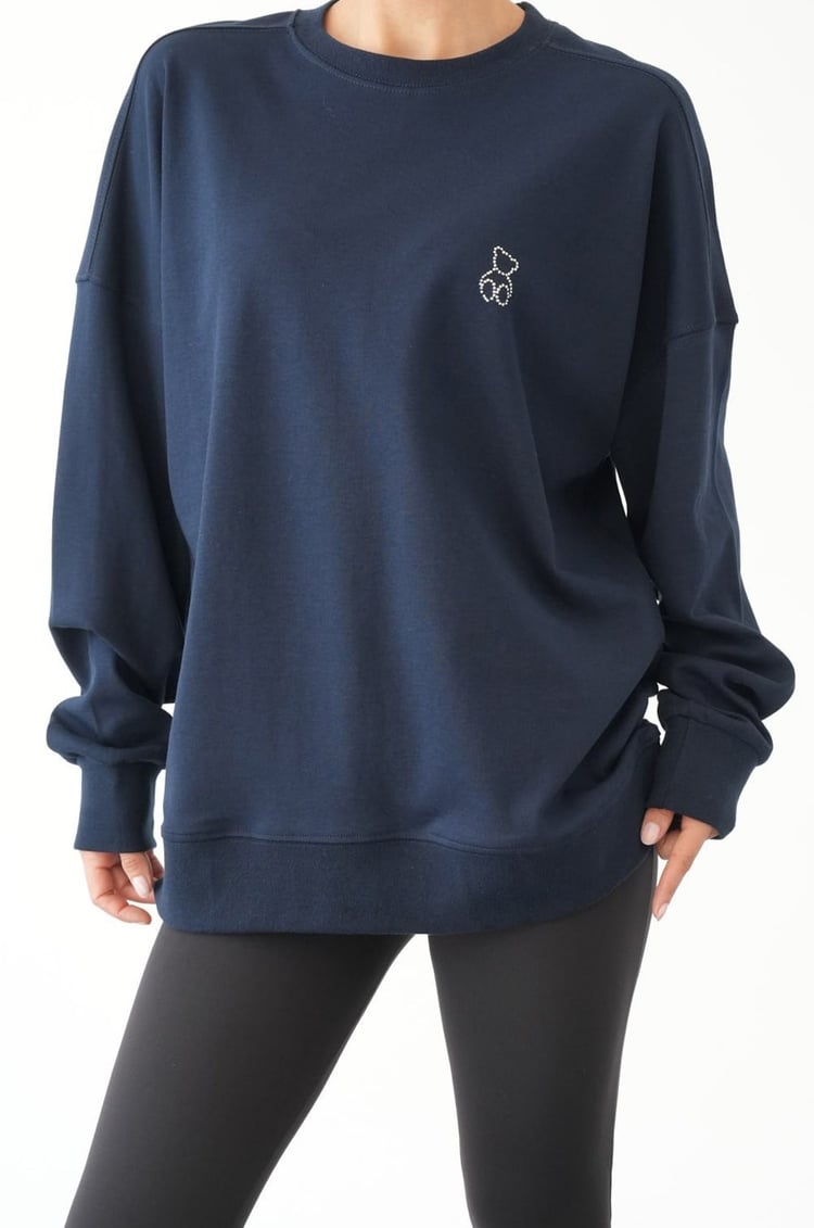 Lacivert Göğüsü Mini Taşlı Sweatshirt