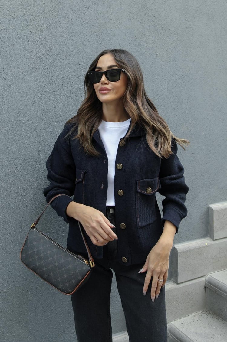 Lacivert Gold Düğme Detaylı Hırka