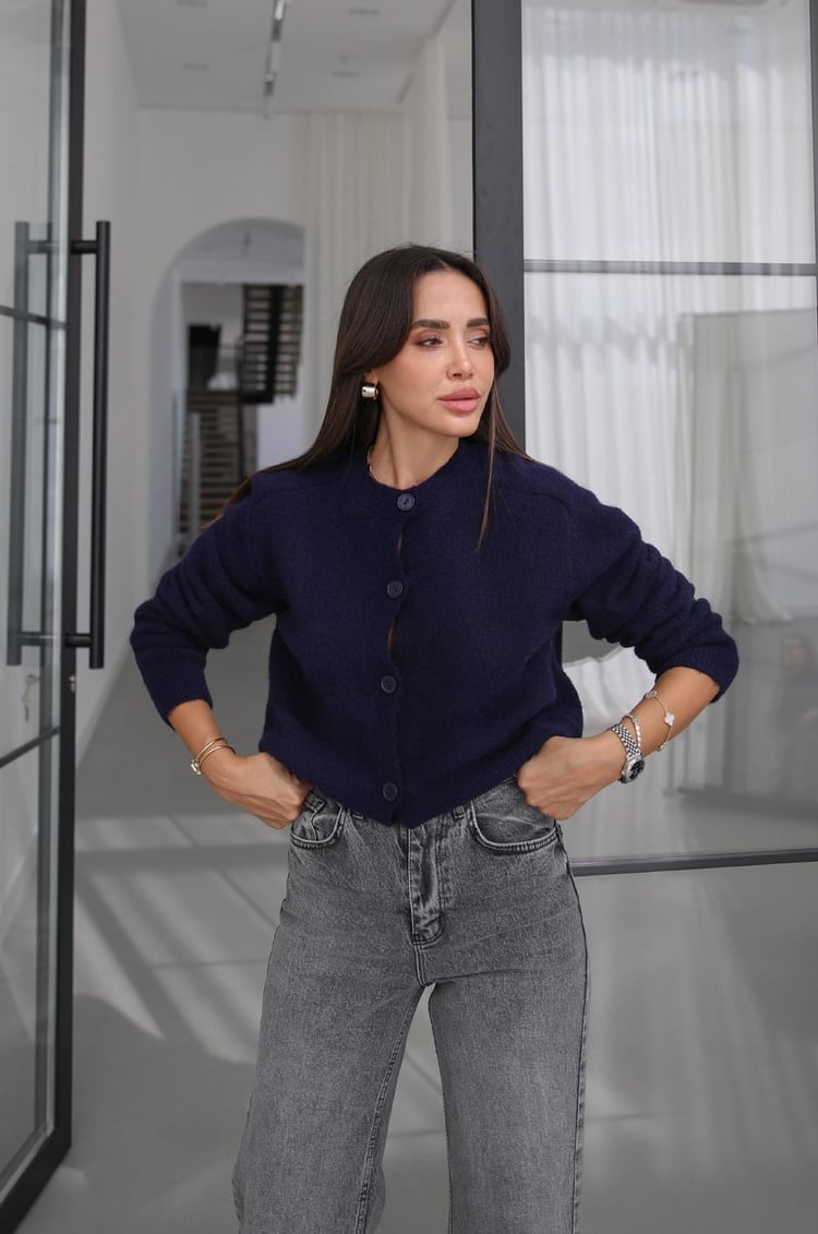 Lacivert İlya Yumuşak Dokulu Triko Hırka